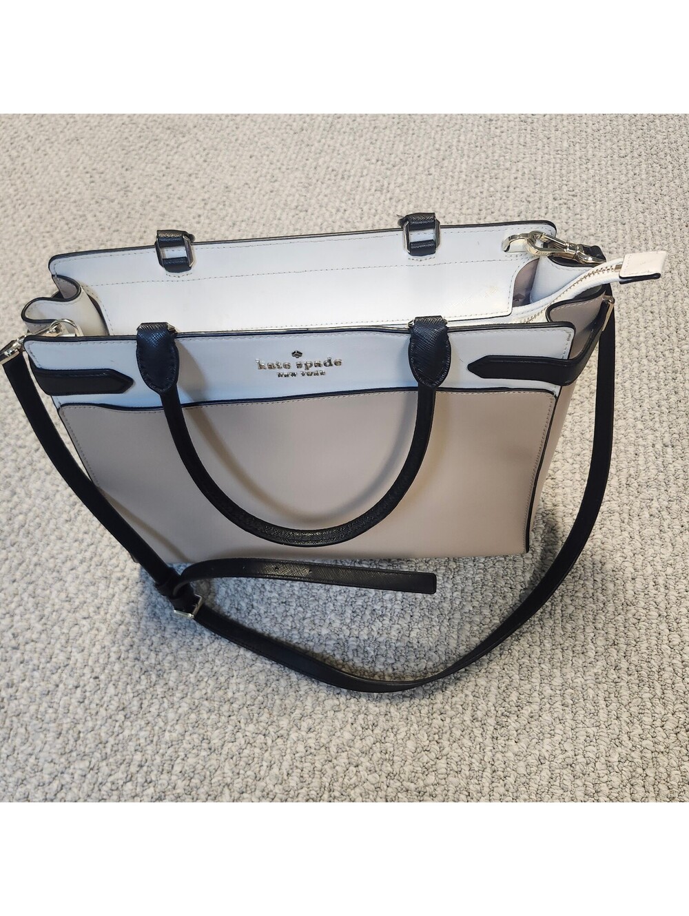 Kate Spade New York Two-Tone Beige and White Leather Satchel Bag